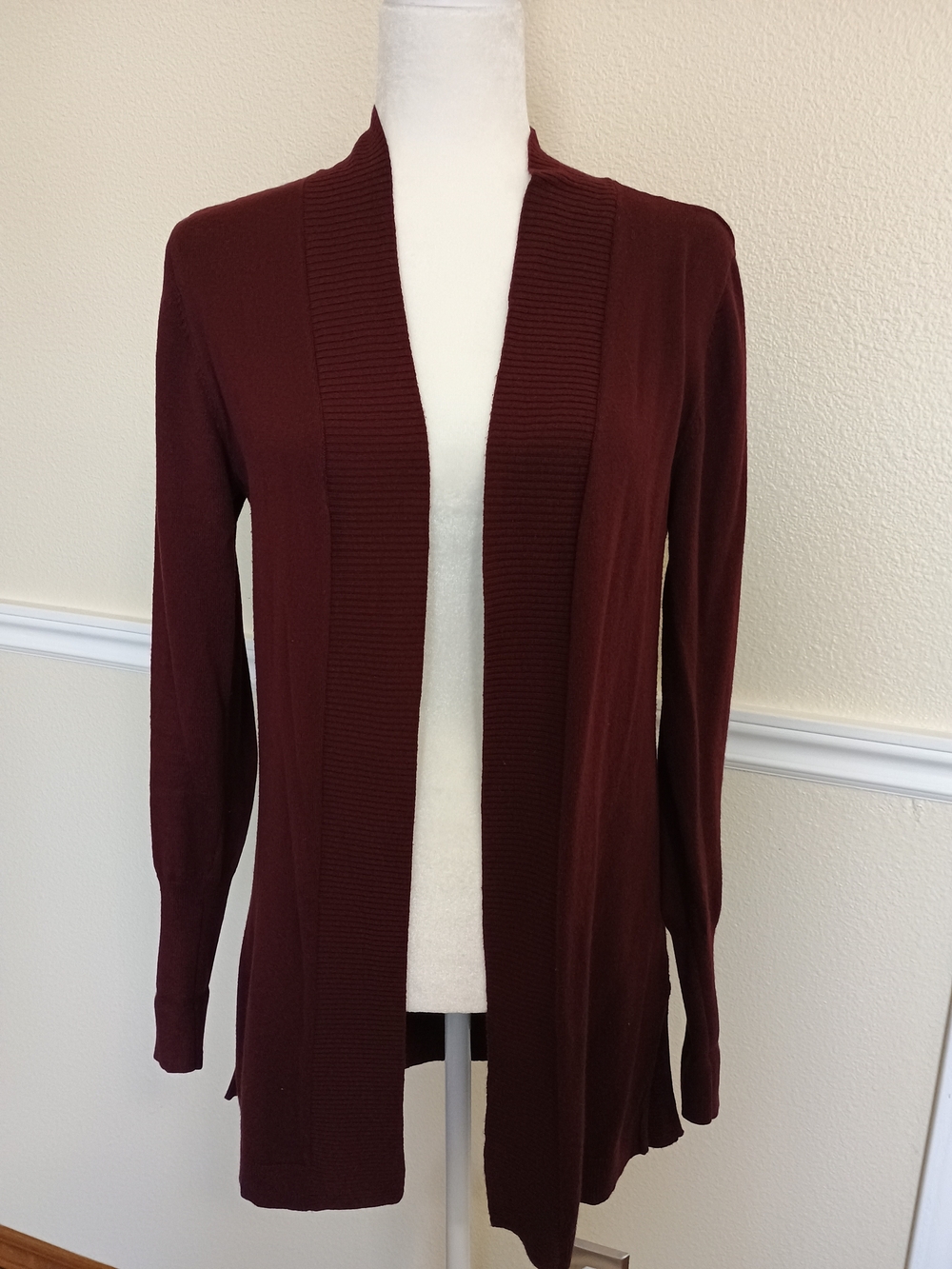 Women’s Open-Front Burgundy Cardigan Sweater